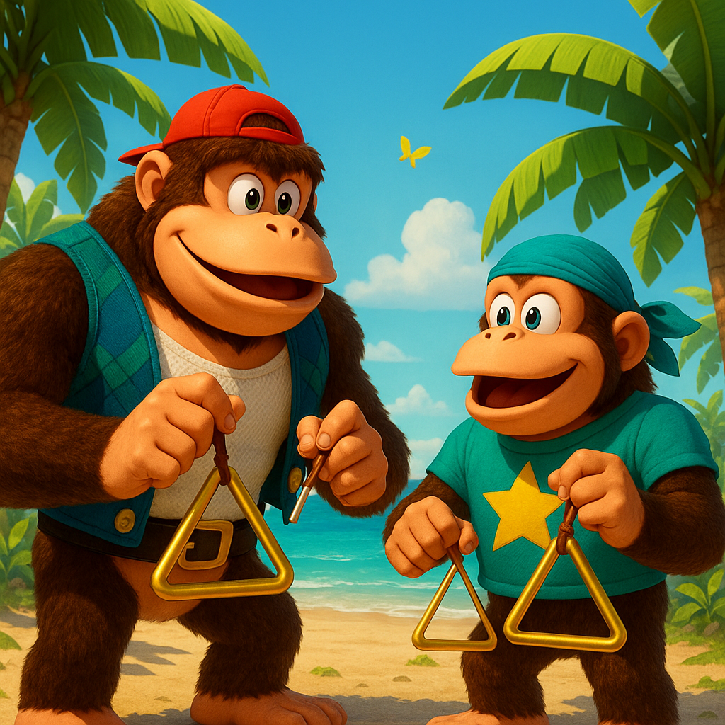 Chunky and Kiddy playing triangles